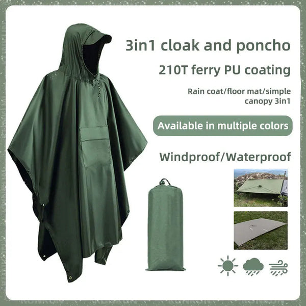 3-in-1 Waterproof Military Rain Poncho Outdoor Gear