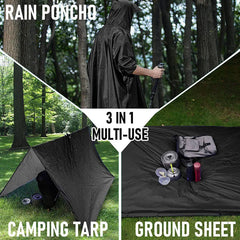 3-in-1 Waterproof Military Rain Poncho Outdoor Gear