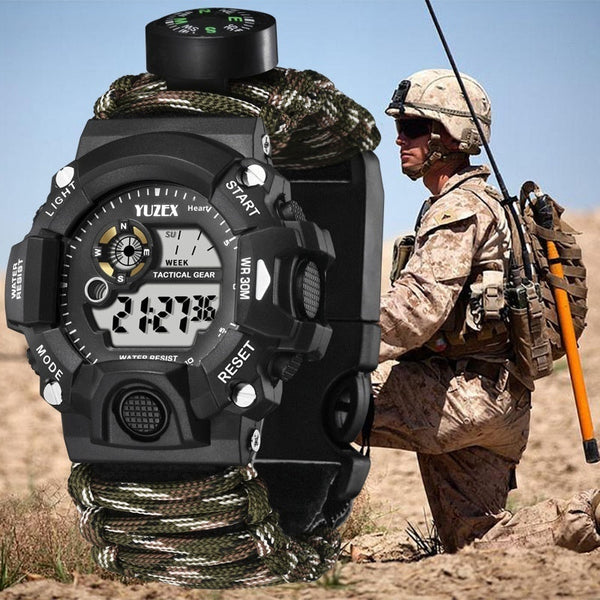 Multifunctional Parachute Cord Waterproof Watch,  Firestone, Survival Whistle, Compass