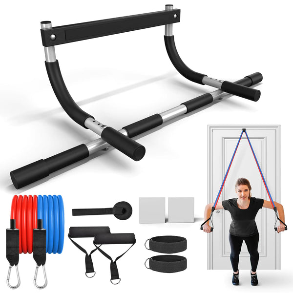 ONETWOFIT Adjustable Pull Up Bar for Doorway with Resistance Bands Set