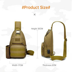 Tactical crossbody sling backpack with water bottle holder