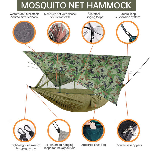 260x140cm Double Camping Hammock With Mosquito Net