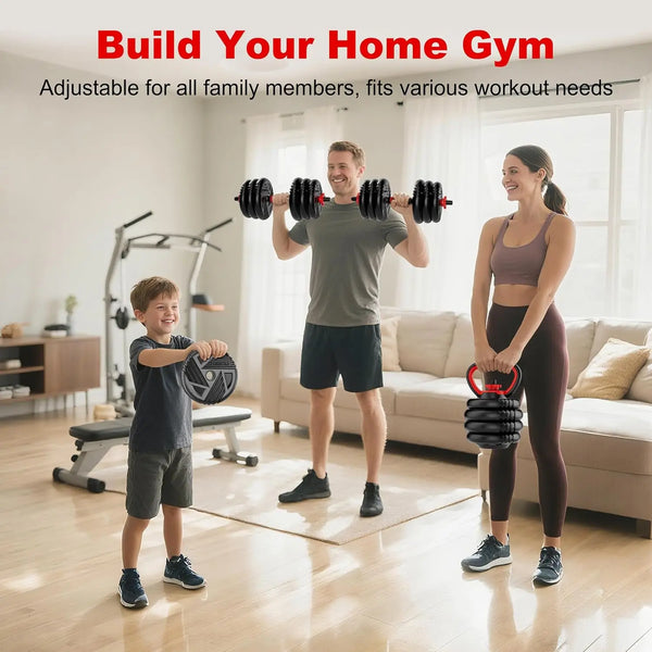 5-in-1 Adjustable Dumbbell Barbell Kettlebell Home Gym Set