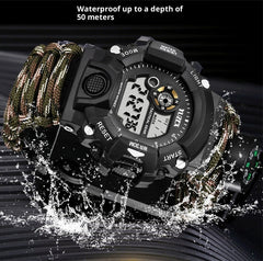 Multifunctional Parachute Cord Waterproof Watch,  Firestone, Survival Whistle, Compass