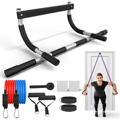 ONETWOFIT Adjustable Pull Up Bar for Doorway with Resistance Bands Set