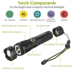 Rechargeable Tactical LED Flashlight-50000 lumens