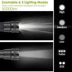 Rechargeable Tactical LED Flashlight-50000 lumens