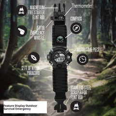 Multifunctional Parachute Cord Waterproof Watch,  Firestone, Survival Whistle, Compass