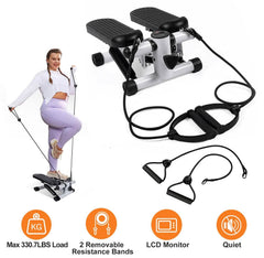 Mini Fitness Stepper with 2 Resistance Bands LCD Monitor