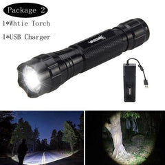 Rechargeable High-Lumen Tactical LED Flashlight With Rail Mount