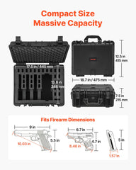 Hard Pistol Case, Heavy Duty Hard Gun Case with XPE Foam Lining, Waterproof Pistol Storage Box with Customizable Interior & Handle for Gun, Lenses, Camera, Gear, TSA Compliant, 18.7x12.5x7.5 in
